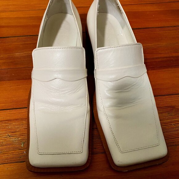 MNG Mango White Loafers Size 9 Square Toe - Picture 1 of 10